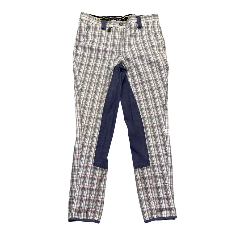 On Course Plaid‎ Equestrian Breeches Grey Purple Knee Patch Riding Pants Sz 27"